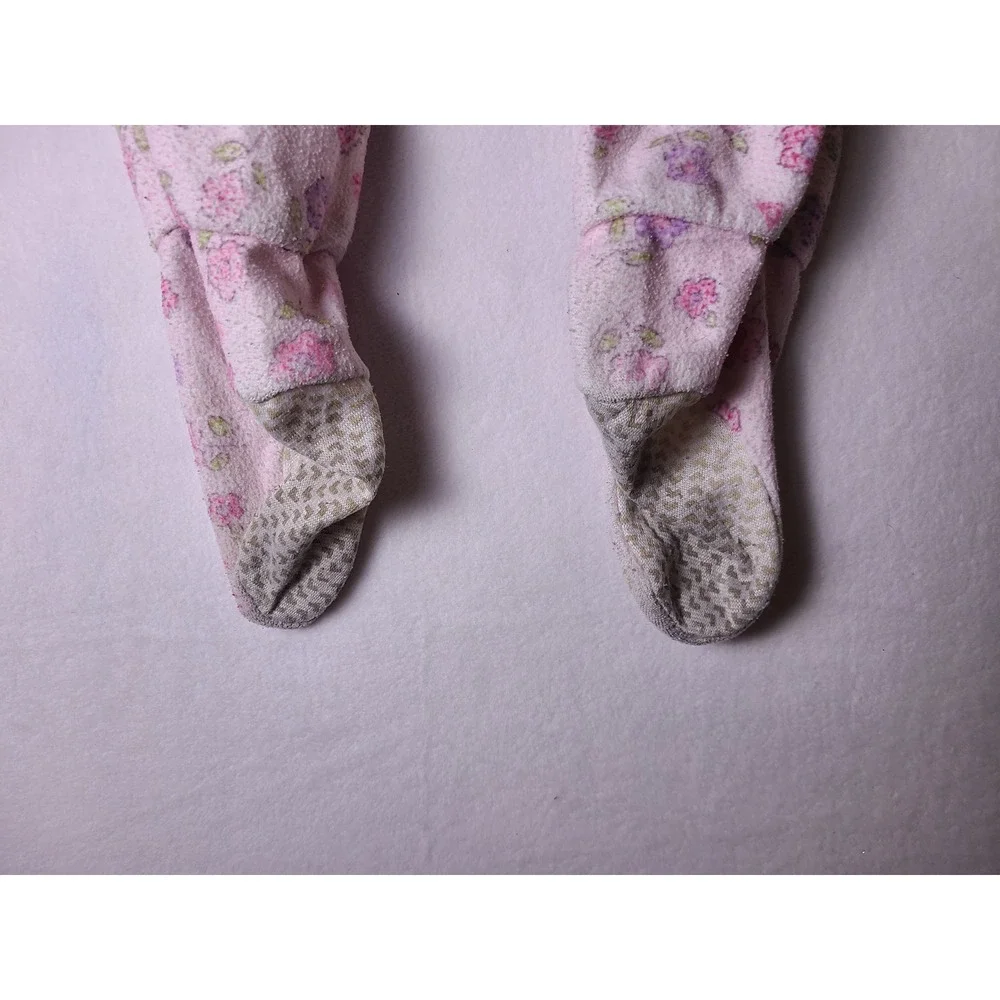 VTG Y2K Retro Sesame Street Footed Sleeper Baby 12M Pink Floral Fleece Pajamas